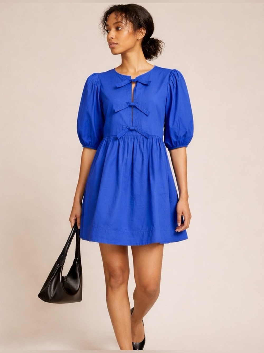 Band of the Free Bubble Sleeve Mini Dress Cobalt Blue 100% Cotton